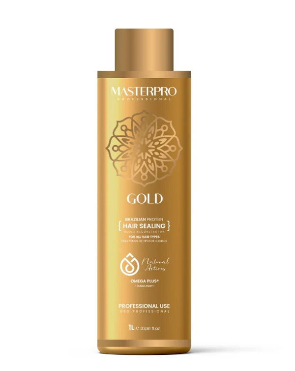 Gold| Brazilian Protein | Hair Protein Treatment |Hair Sealing | Gloss Reconstrutor |for All Hair Types |Omega Plus |Masterpro |1 L